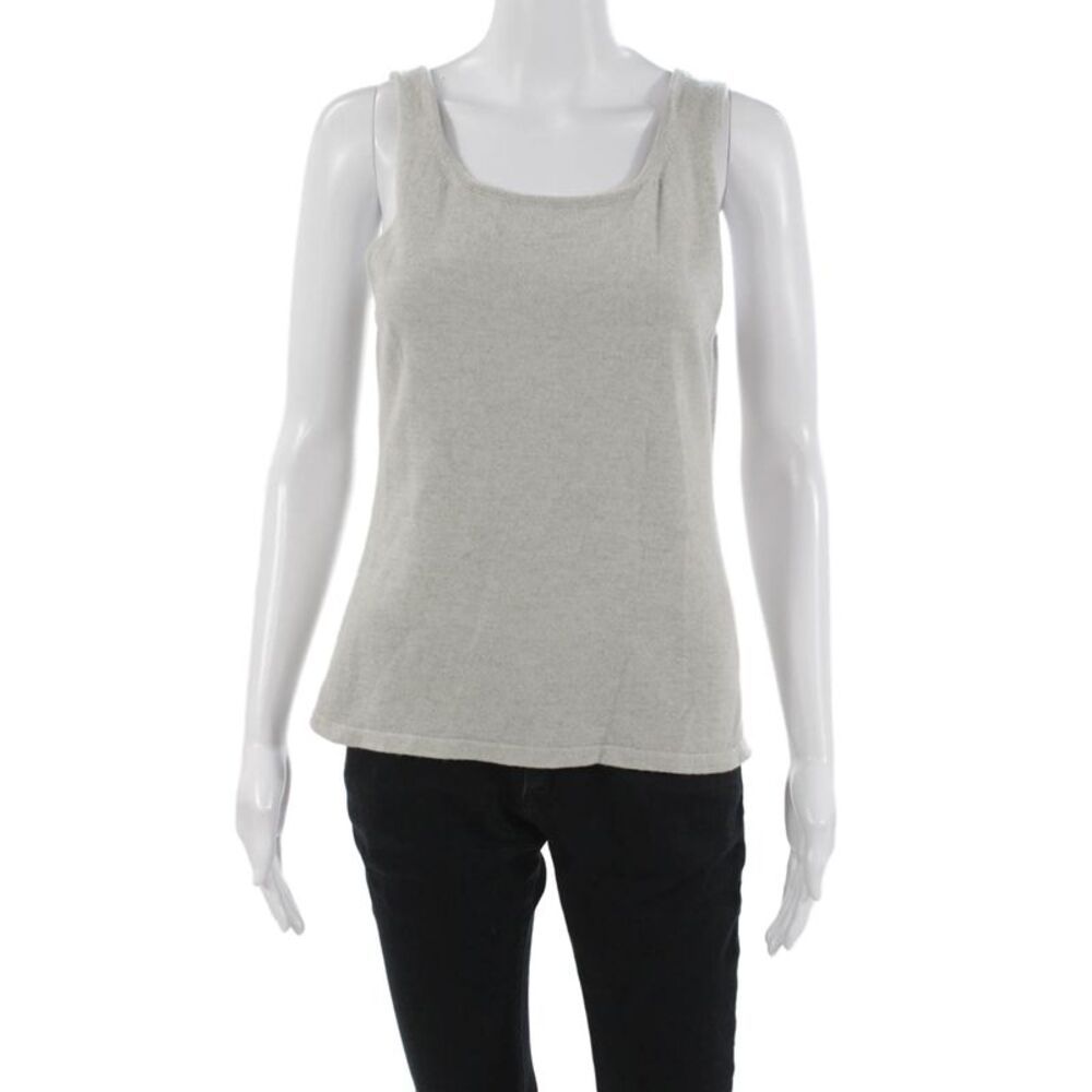 Rani Arabella Womens 100% Cashmere Square Neck Sleeveless Tank Gray Size L
